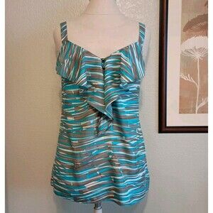 Banana Republic Size 6 Ruffle Tank Top Sleeveless 100% Silk  V-Neck Blue Gray